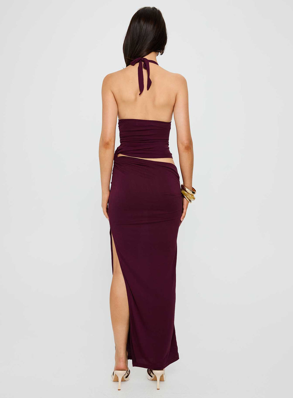 Imeraldia Hardware Halter Maxi Dress Currant